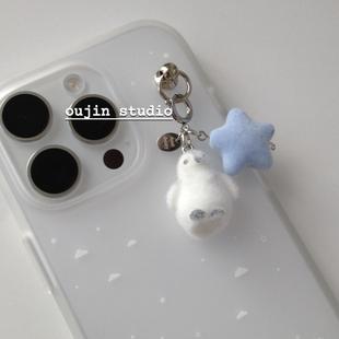 韩系ins小众设计可爱小动物企鹅植绒挂件适用iphone16promax/15pro/14/13苹果12雾面手机壳保护壳磨砂少女心