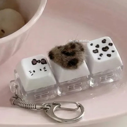 可爱卡通猫豹纹按键钥匙扣挂件