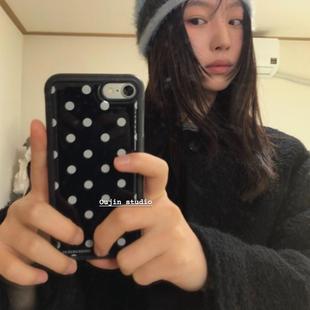 经典 苹果13 永不过时复古波点元 14promax朴彩英同款 15p亚克力手机壳保护套 素iphone16pro 韩系ins博主同款