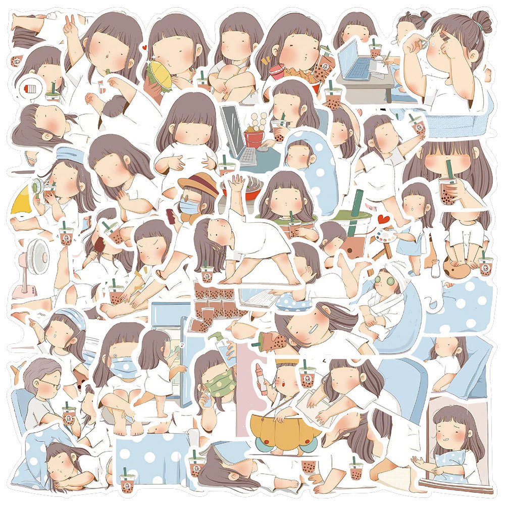 吃货女孩手机贴纸后壳苹果手机壳背面后模后盖背卡贴纸ins风创意