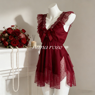 「纯爱少女」甜美特别漂亮掐腰裙睡衣露背网纱蕾丝吊带睡裙女纯欲