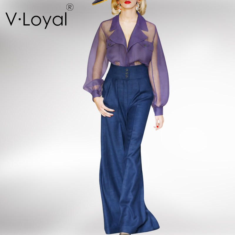 v·loyal春夏新品时尚宽松长袖翻领衬衫上衣欧美衬衣女