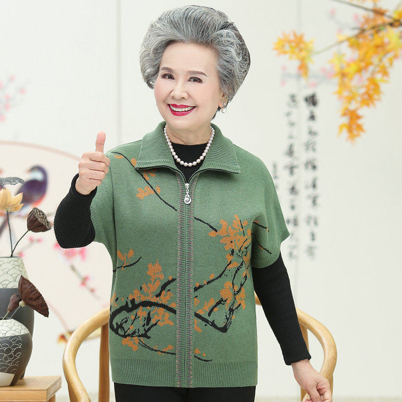 中老年人半袖针织坎肩春秋装开衫