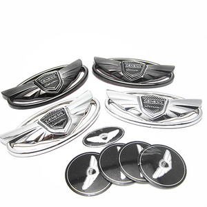 7件套现代劳恩斯酷派方向盘改装车标 前后翅膀车标 轮毂盖标银黑