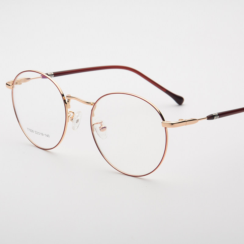 全框眼镜圆形近视男女超轻钛合金复古金属细边防过敏平光眼镜架潮