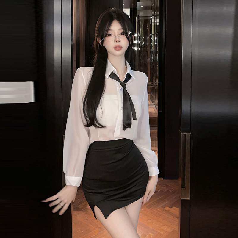 性感睡衣诱惑老公房事高级感qqny暴露调教纯欲秘书制服套装火辣透