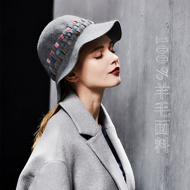 秋冬季女款羊毛礼帽女士帽子潮春秋毛呢大檐时尚显脸小妈妈帽冬天