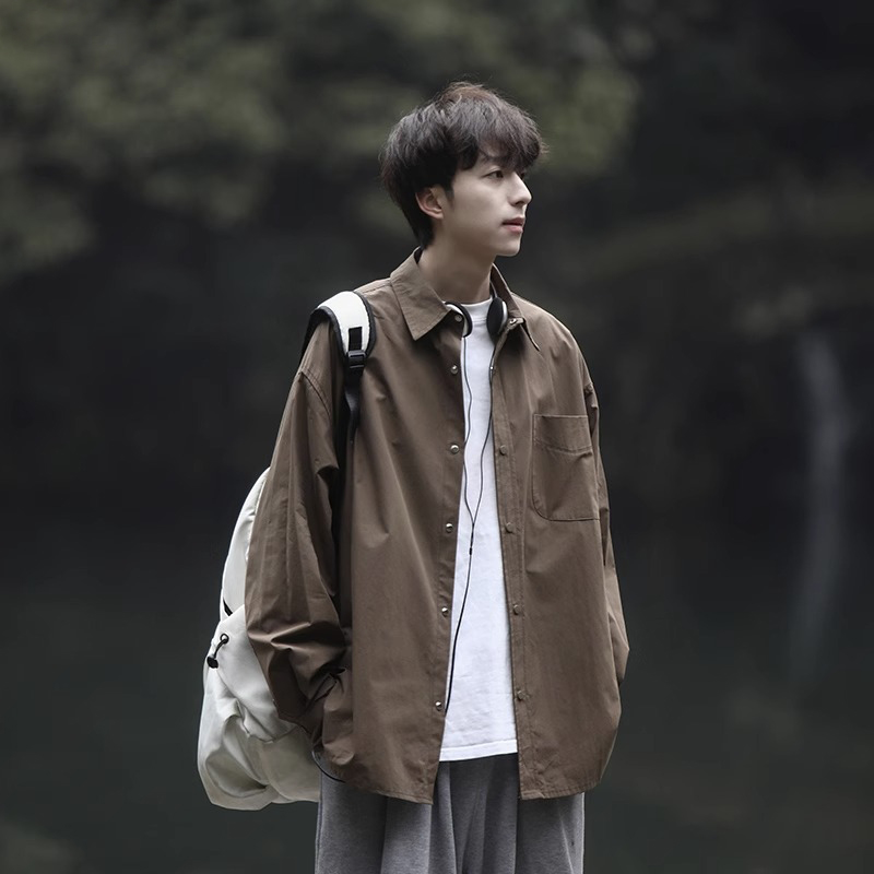 花花公子长袖衬衫男士2024新款春秋季潮流排扣帅气休闲衬衣外套男