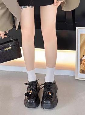 66-123法式中跟秋季系带见外包装乐福鞋单鞋松糕底圆头时尚