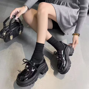 漆皮英伦风学院厚底 皮鞋 1862百搭乐福鞋 系带防水台秋季