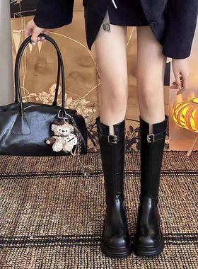 11-068059时装靴瘦筒版靴子厚底女鞋加绒过膝女靴马丁靴长靴