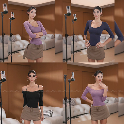 经典基础款大U领七分袖打底衫