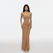 HELEN 带胸垫纯欲风扭结针织吊带连衣裙女法式 气质显身材包臀长裙