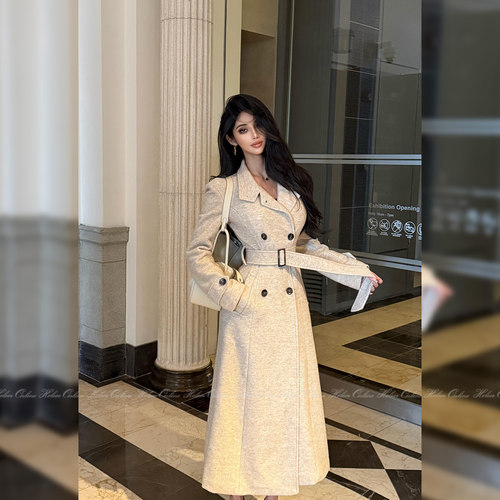 热感羊绒夹棉中长款显瘦毛呢大衣