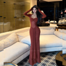 网纱露腰显瘦褶皱小鱼尾连衣裙女 自带胸垫 HELEN 丽丝羊绒丰胯裙