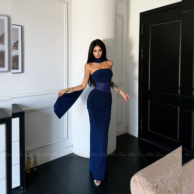 HELEN带可拆胸垫烫钻抹胸连衣裙