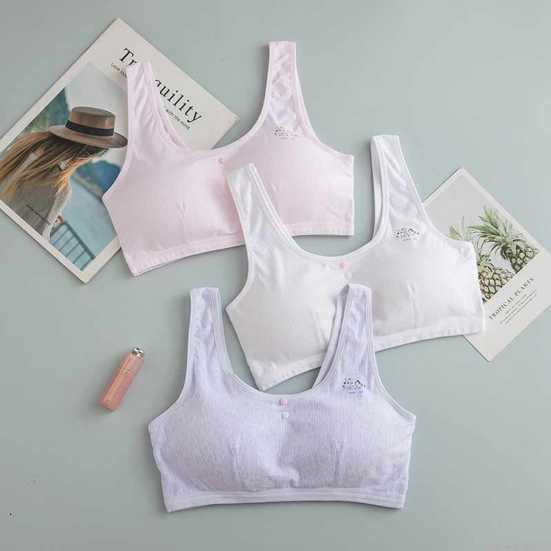 发育期全纯棉夏有海绵垫少女文胸无钢圈薄款初中学生内衣小背心式