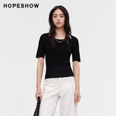 纯色镂空U领套头短袖 针织衫 夏新款 女装 日常价 红袖