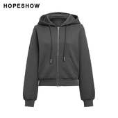 日常价 红袖 春款 女装 抽绳连帽双头拉链卫衣短外套