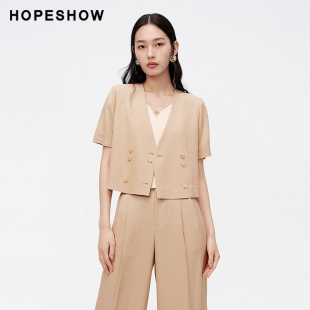 夏款 西装 女装 单排扣V领短袖 醋酸截短式 红袖