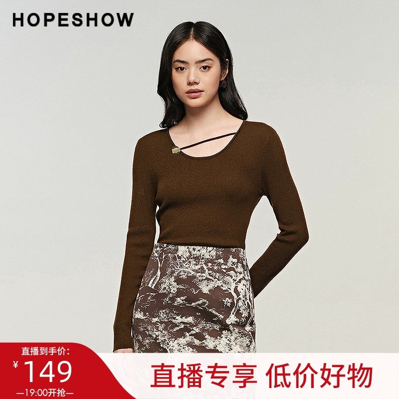 【直播专享低价好物】红袖秋新款女装金属装饰圆领套头针织衫,女装/女士精品,毛针织衫,淘宝优惠券,粉丝福利购,淘宝优惠卷