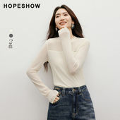 日常价 红袖 秋新款 细闪微透堆堆袖 半高领套头上衣女