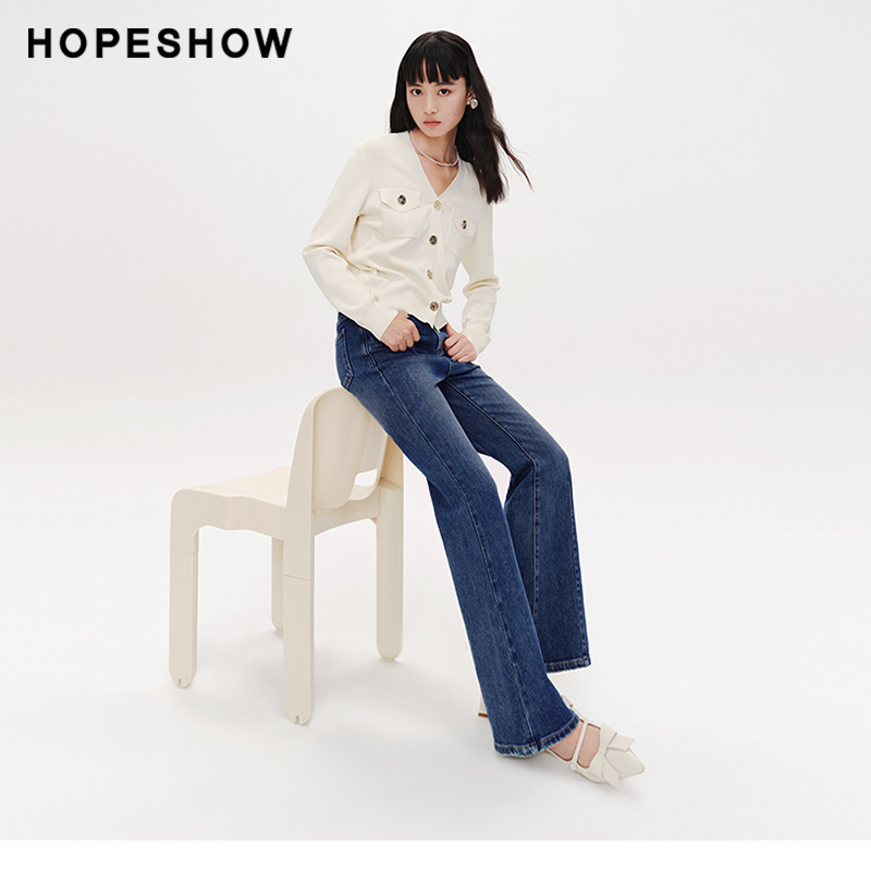 红袖春新款女装复古水洗喇叭牛仔裤