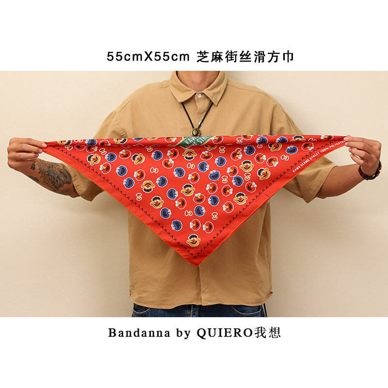 19SS卡通芝麻街bandanna嘻哈头巾ins小方巾小围巾裤链腰链潮裤巾