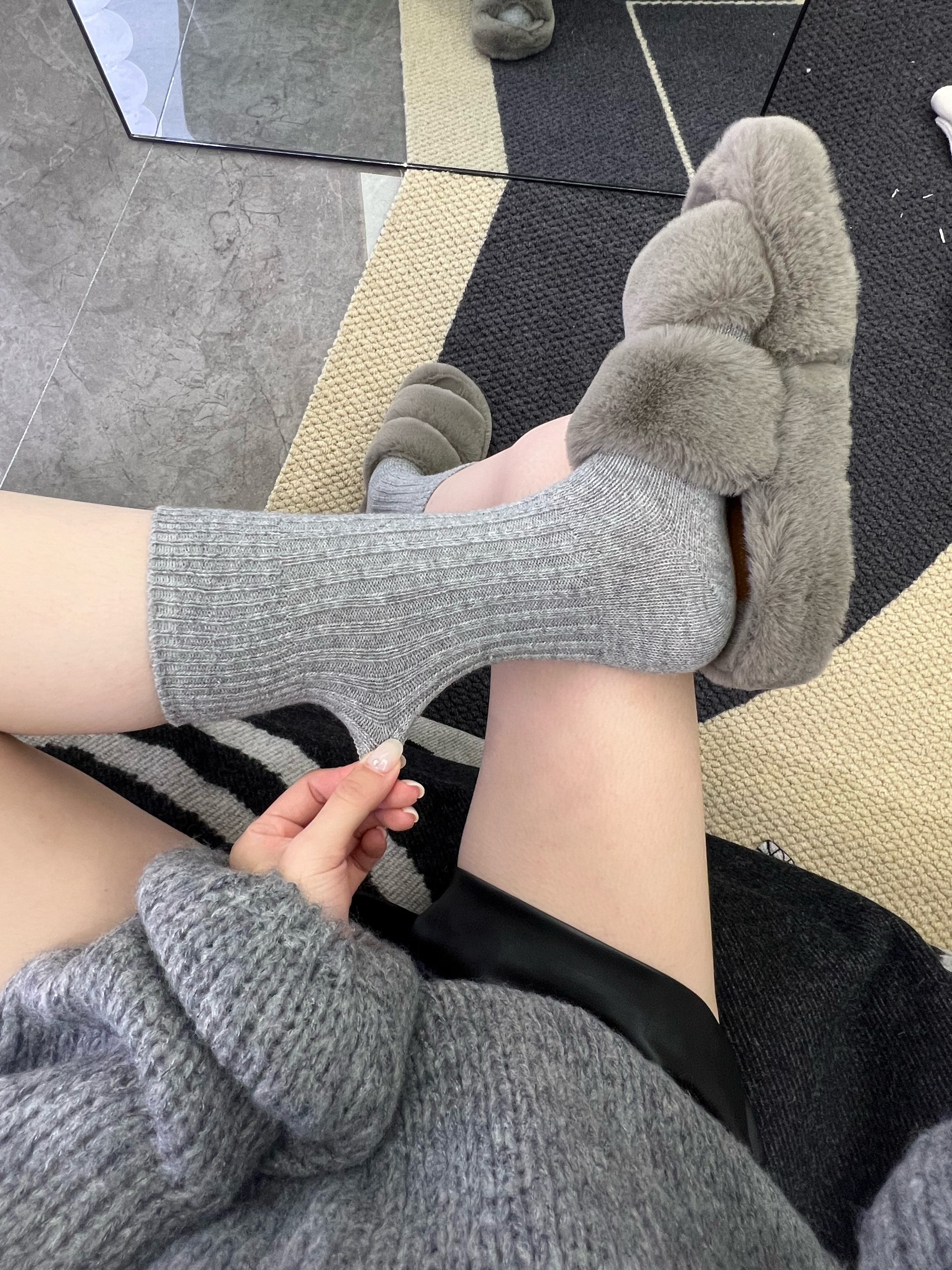 陆甜茶 简约软糯灰色中长筒袜子女秋冬羊毛保暖加厚堆堆袜女纯棉,女士内衣/男士内衣/家居服,短袜,淘宝优惠券,粉丝福利购,淘宝优惠卷