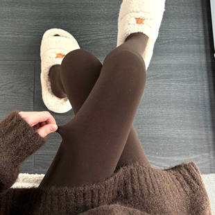 陆甜茶秋冬黑巧加厚漫画腿打底袜咖啡色加绒平纹连裤袜女不掉档