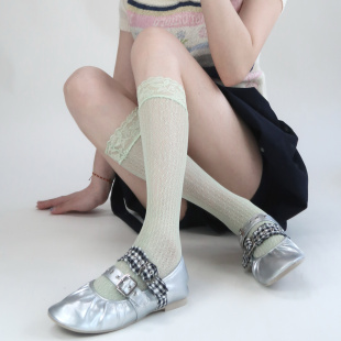 陆甜茶彩色夏季 纯色堆堆袜女甜酷少女性感蕾丝花边膝小腿袜 薄款