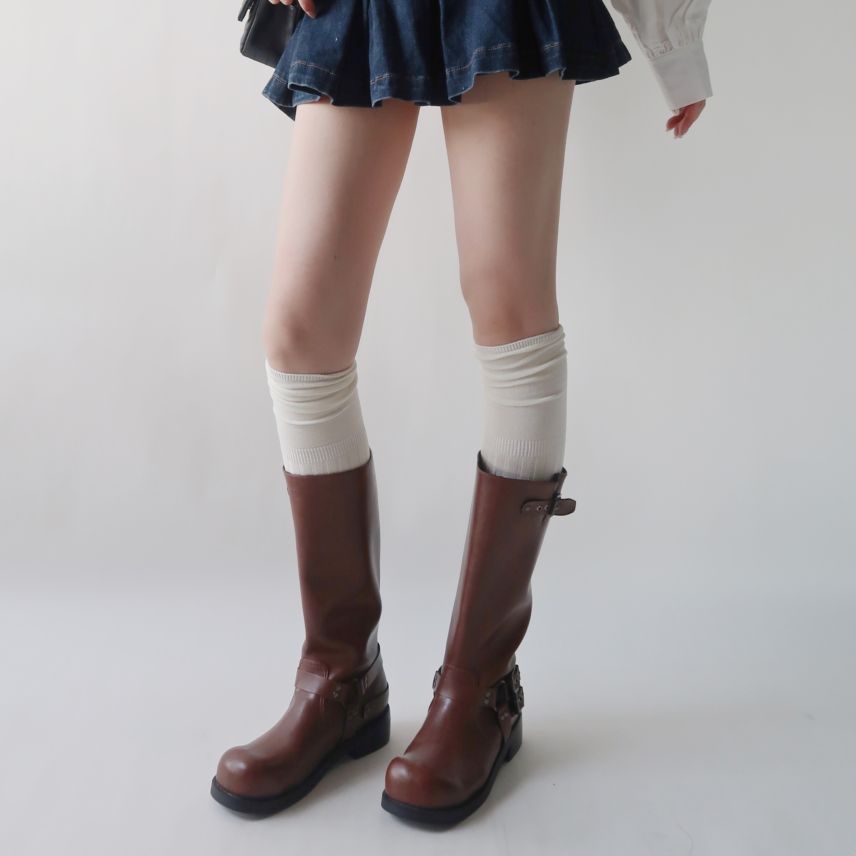 纯色拼接过膝袜高筒袜长筒