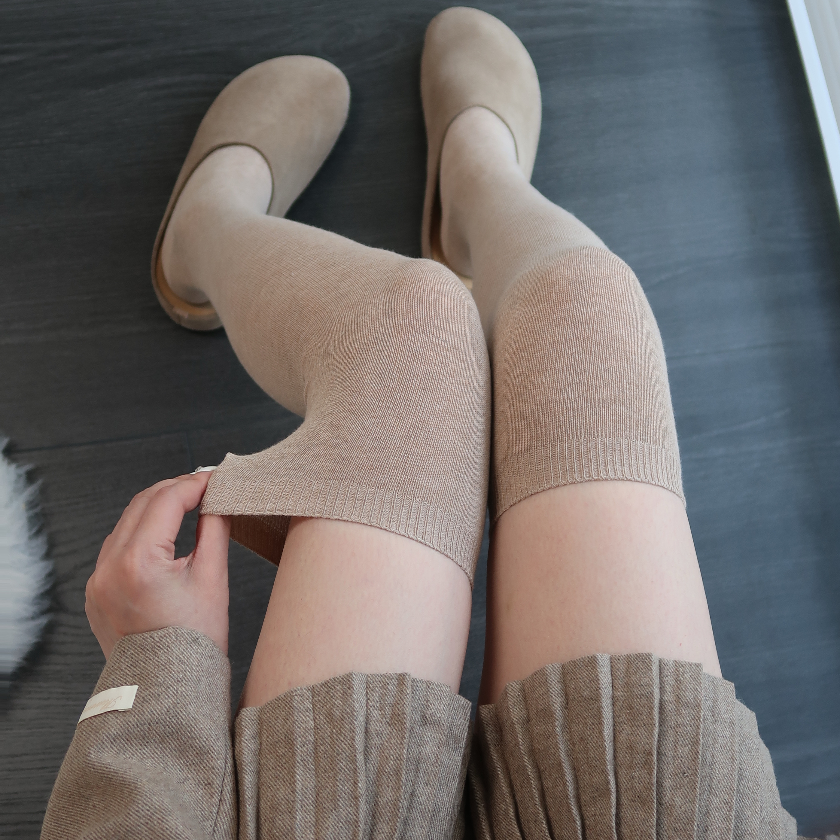 陆甜茶过膝袜女秋冬白色高筒袜卡其色大腿袜子日系JK奶白色长筒袜