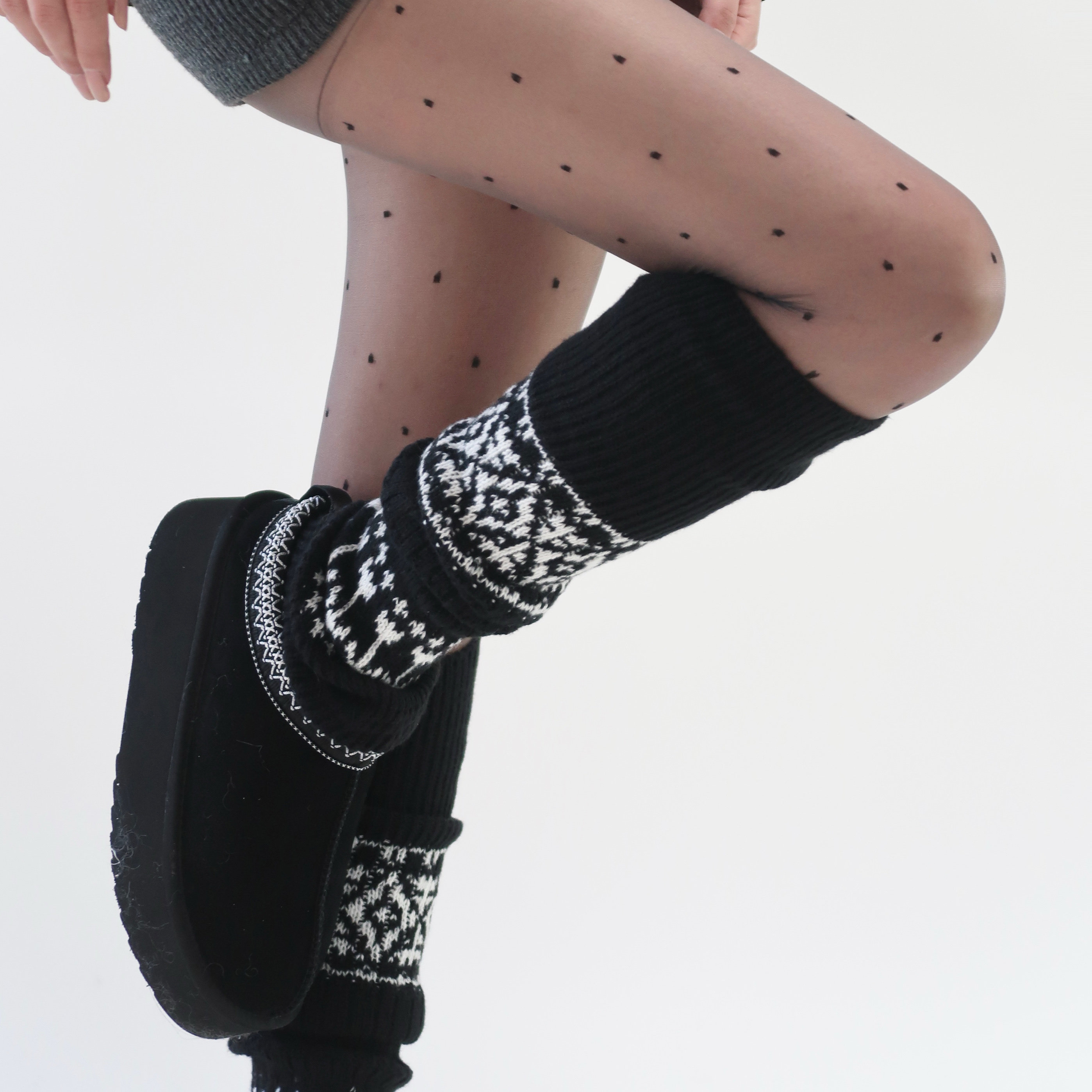 陆甜茶费尔岛袜套复古提花秋冬加厚保暖灰色针织堆堆腿套女,女士内衣/男士内衣/家居服,中筒袜,淘宝优惠券,粉丝福利购,淘宝优惠卷