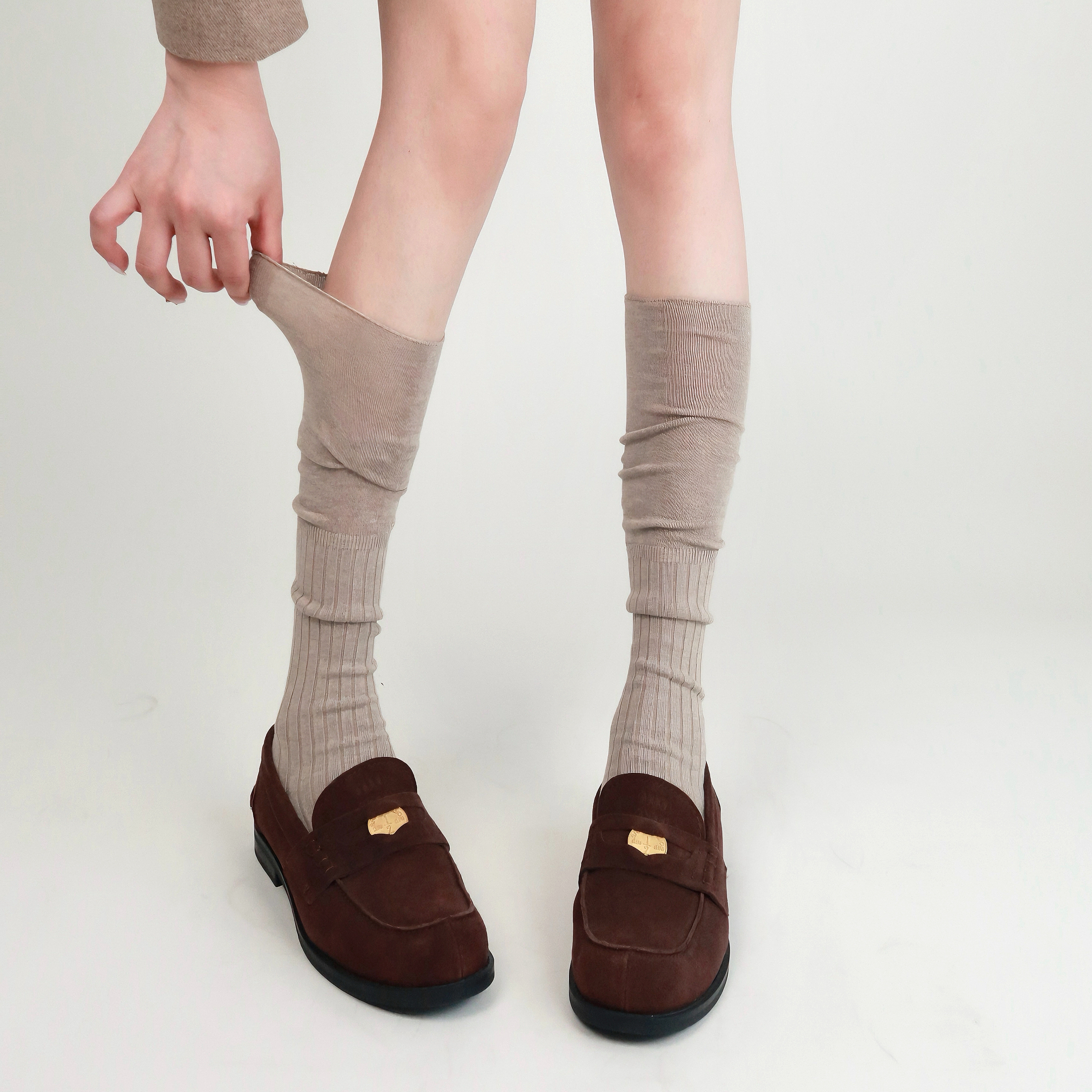 陆甜茶miu系简小腿袜纯棉堆堆袜芭蕾风中筒袜女秋冬堆堆袜美拉德