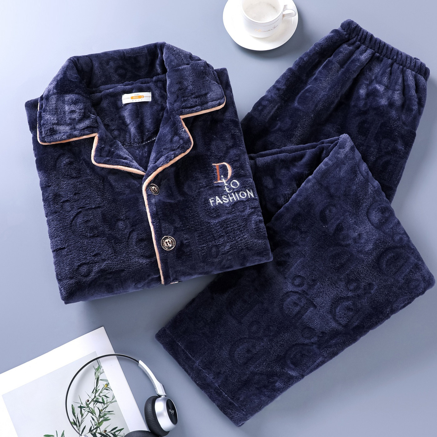 双面暖绒冬季加厚法兰绒睡衣男士秋冬大码中老年珊瑚绒家居服套装