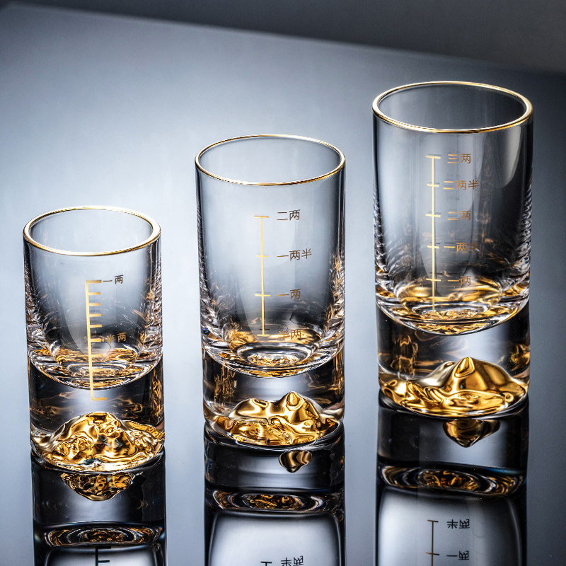 高档水晶玻璃杯金箔白酒杯小酒杯家用酒杯白酒杯子高级感二两一两