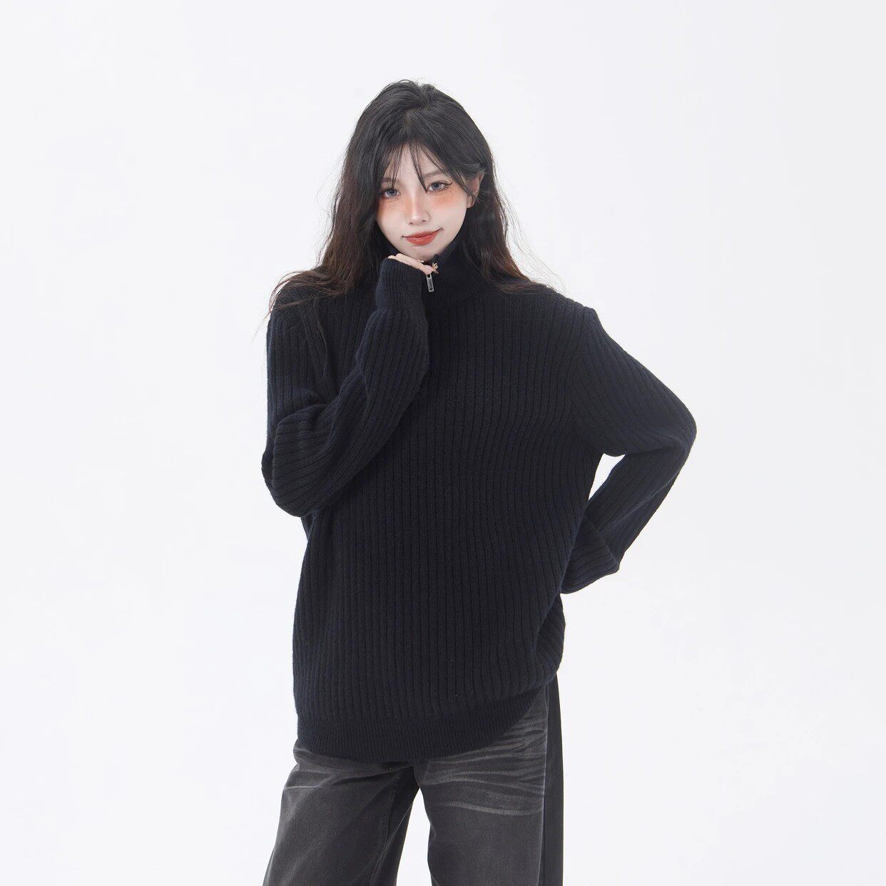 FMSN常规开衫款冬季长袖纯色毛针织衫上衣打底衫套头女装