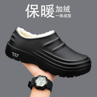 居家防滑防水黑色包头一字拖鞋 棉拖鞋 棉鞋 加绒加厚保暖大码 男冬季