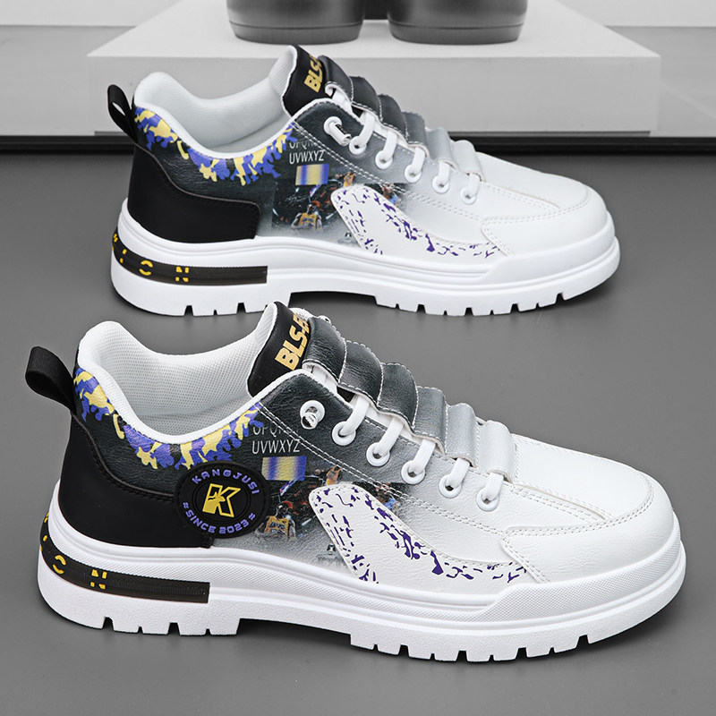 男鞋2026新款春季一脚蹬潮流百搭厚底板鞋休闲运动工装防水小白鞋