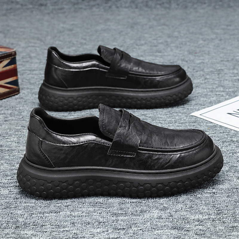 男鞋2026新款春季休闲英伦风黑色皮鞋一脚蹬后厨工作厨师劳保潮鞋