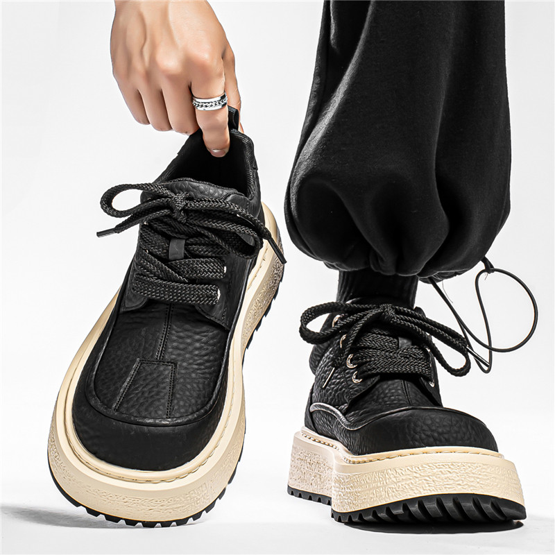 男鞋冬季英伦风百搭黑色皮鞋小众潮流运动厚底增高休闲工装马丁靴,流行男鞋,单鞋,淘宝优惠券,粉丝福利购,淘宝优惠卷