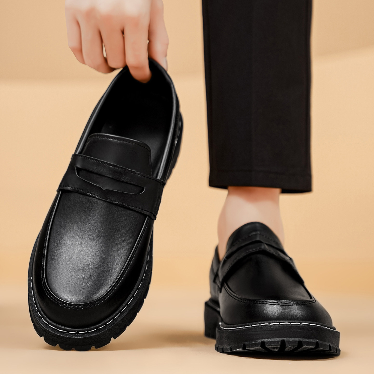 男鞋2026新款春季英伦一脚蹬开车乐福豆豆鞋百搭软底商务休闲皮鞋,流行男鞋,休闲皮鞋,淘宝优惠券,粉丝福利购,淘宝优惠卷