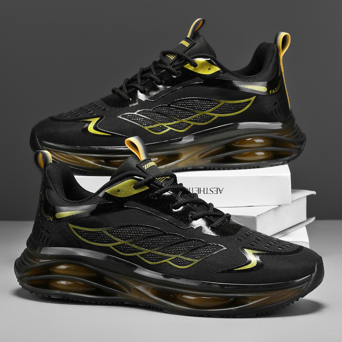 男鞋2026新款春季爆米花减震学生跑步运动鞋休闲百搭黑色老爹潮鞋