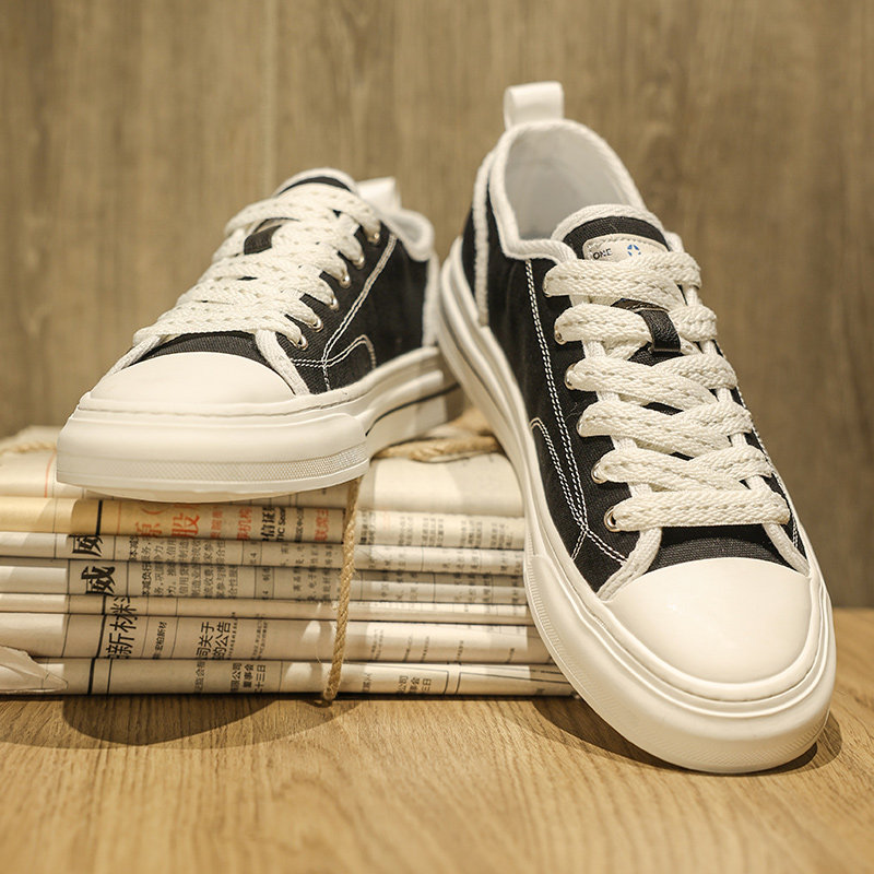 帆布男鞋2026新款春季休闲百搭运动板鞋韩版潮流工作轻便黑色潮鞋,流行男鞋,帆布鞋,淘宝优惠券,粉丝福利购,淘宝优惠卷