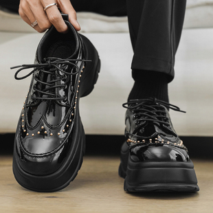 皮鞋男款冬季潮流英伦风运动黑色马丁鞋青少年厚底增高大头比德鞋