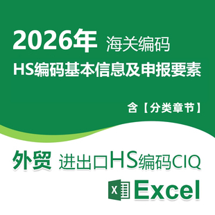 2026年1月4日中国海关商品编码进出口hs code编码申报要素Excel