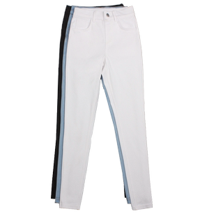 高弹针织轻薄款紧身牛仔裤女高腰八分夏季软白色七分弹力弹力小脚