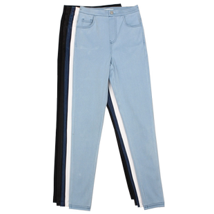 四面弹软轻薄紧身牛仔裤女高腰九分25春秋款松紧腰高弹力超薄小脚