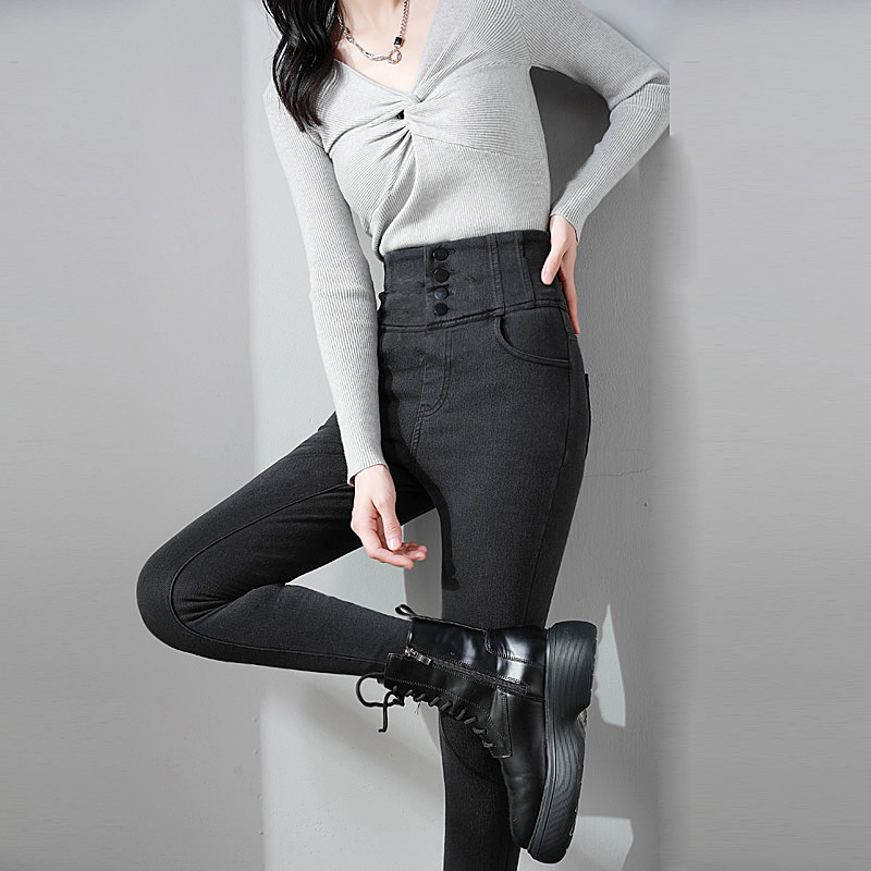 四面弹软牛仔紧身裤女高腰显瘦
